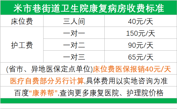 米市巷街道衛生服務中心收費標準