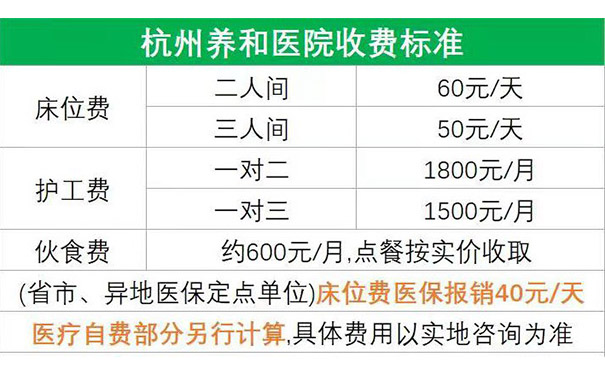 杭州養和醫院收費標準